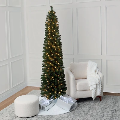 7ft. Pre-Lit Pencil Artificial Christmas Tree, Warm White Mini LED Lights by Ashland®