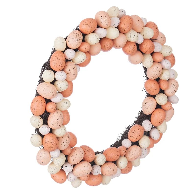 18" Coral & White Artificial Easter Eggs Wreath