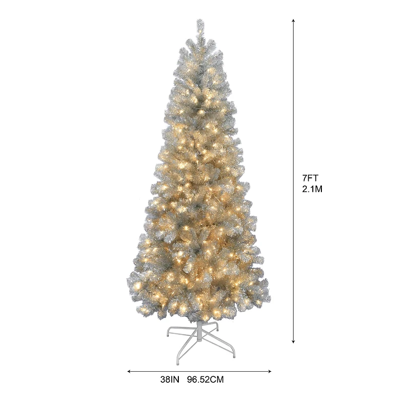 7ft. Pre-Lit Champagne Tinsel Artificial Christmas Tree, Warm White LED Lights by Ashland®