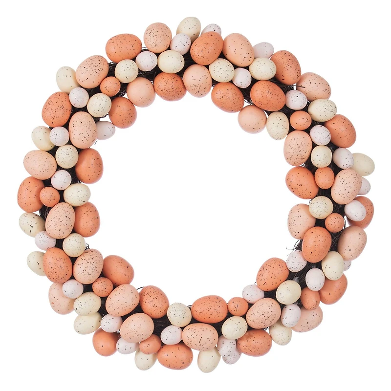 18" Coral & White Artificial Easter Eggs Wreath
