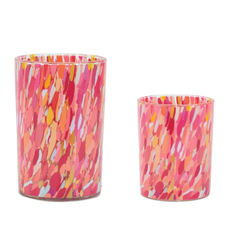 Painted Glass Candle Holder Set
