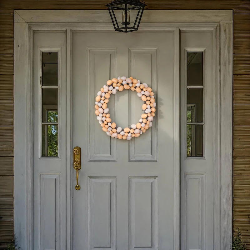 18" Orange & Ivory Artificial Easter Eggs Wreath