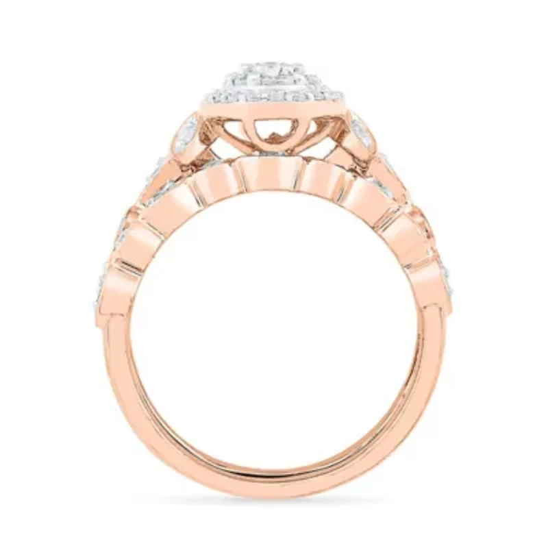 Womens 1/ CT. T.W. Natural White Diamond 10K Rose Gold Oval Bridal Set