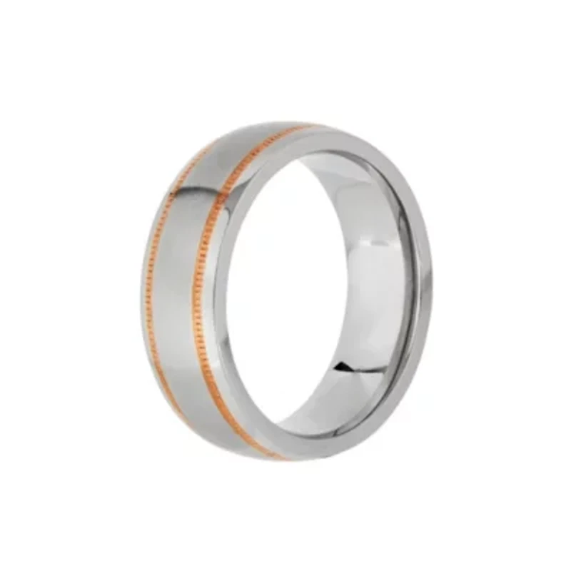 Mens 8MM 10K Rose Gold Cobalt Wedding Band