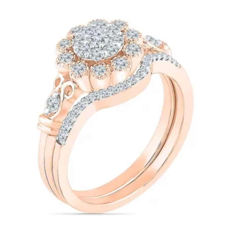 Womens 3/8 CT. T.W. Natural White Diamond 10K Rose Gold Round Bridal Set