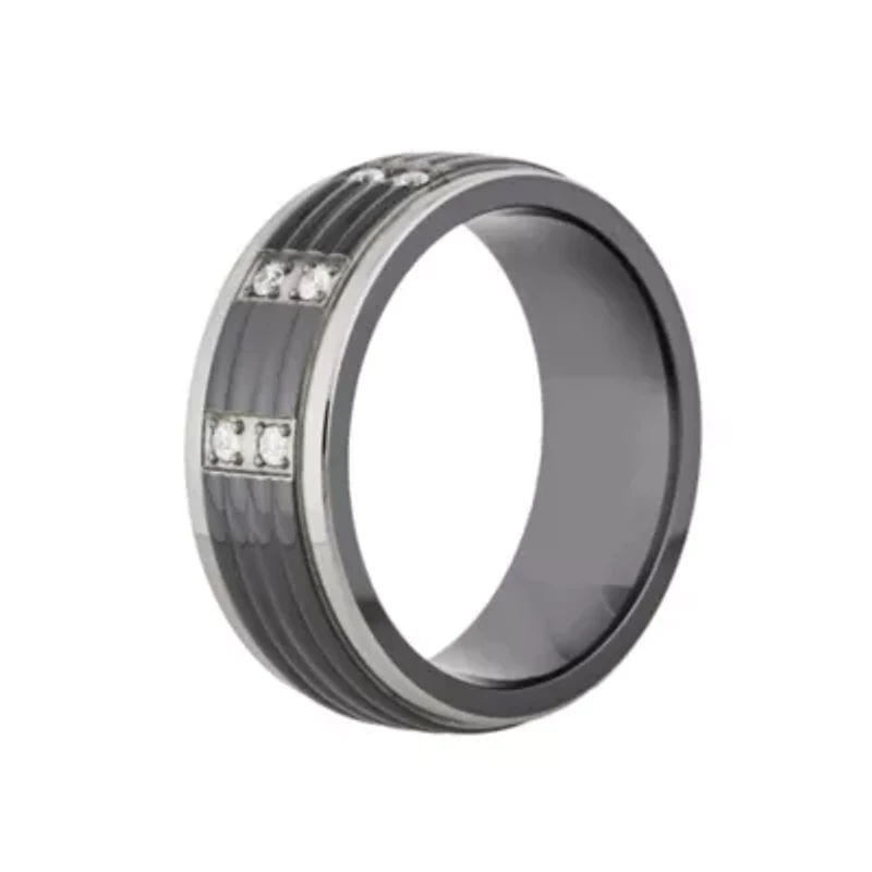 Mens 8MM 1/8 CT. T.W. Natural White Diamond Titanium Wedding Band