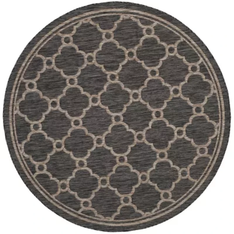 Safavieh Courtyard Collection Ian Geometric Indoor/Outdoor Round Area Rug