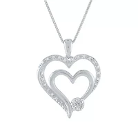 Diamond Blossom Womens 1/10 CT. T.W. Natural White Diamond Sterling Silver Heart 18 Inch Pendant Necklace