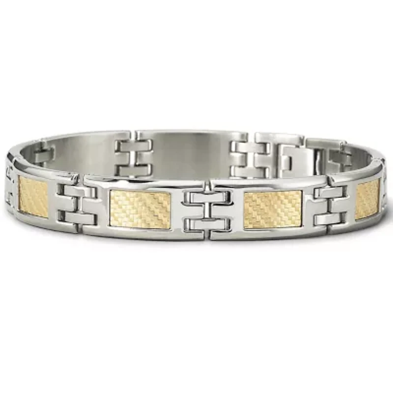 Mens 18K Gold & Steel Bracelet