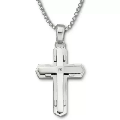 Men's Diamond-Accent Cross Pendant Stainless Steel