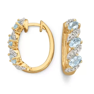 Genuine Sky Blue Topaz & Diamond-Accent Hoop Earrings
