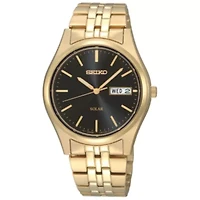 Seiko® Mens Black Dial Gold-Tone Stainless Steel Solar Watch SNE044