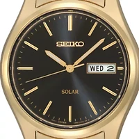 Seiko® Mens Black Dial Gold-Tone Stainless Steel Solar Watch SNE044