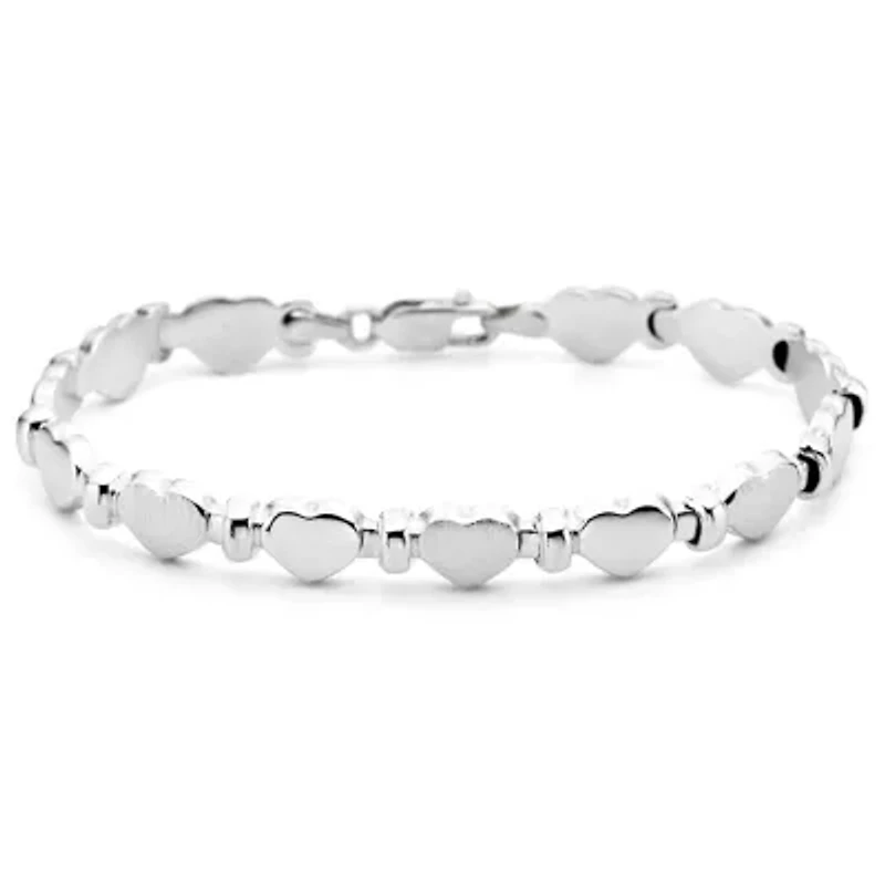 Made in Italy Sterling Silver 7.5" Stampato Heart Bracelet