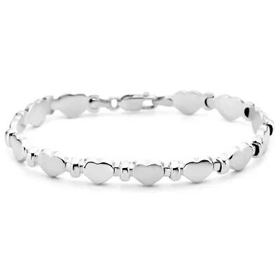 Made in Italy Sterling Silver 7.5" Stampato Heart Bracelet