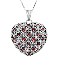 Lead Glass-Filled Ruby Sterling Silver Heart Pendant