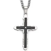 Mens Diamond-Accent Cross Pendant Necklace Stainless Steel