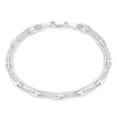 Made in Italy Silver 7.5" 3-Strand Bar Station Cable Bracelet