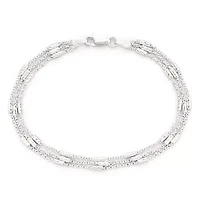 Made in Italy Silver 7.5" 3-Strand Bar Station Cable Bracelet