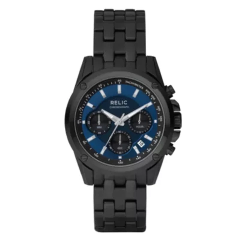 Relic By Fossil Mens Chronograph Multi-Function Black Stainless Steel Bracelet Watch Zr66035