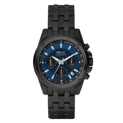 Relic By Fossil Mens Chronograph Multi-Function Black Stainless Steel Bracelet Watch Zr66035