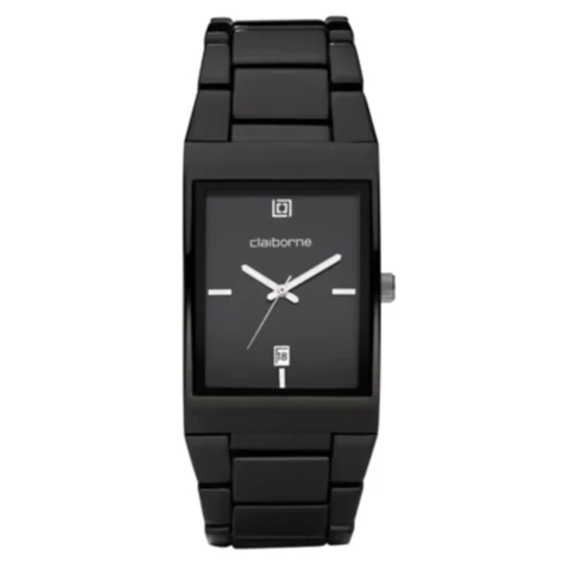 Claiborne Mens Black Ionic Plating Watch