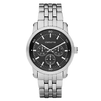 Claiborne Mens Black & Silver-Tone Multifunction Watch