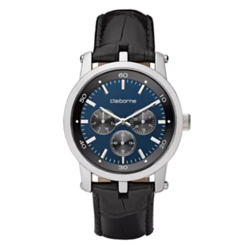 Claiborne Mens Black & Blue Multifunction Watch