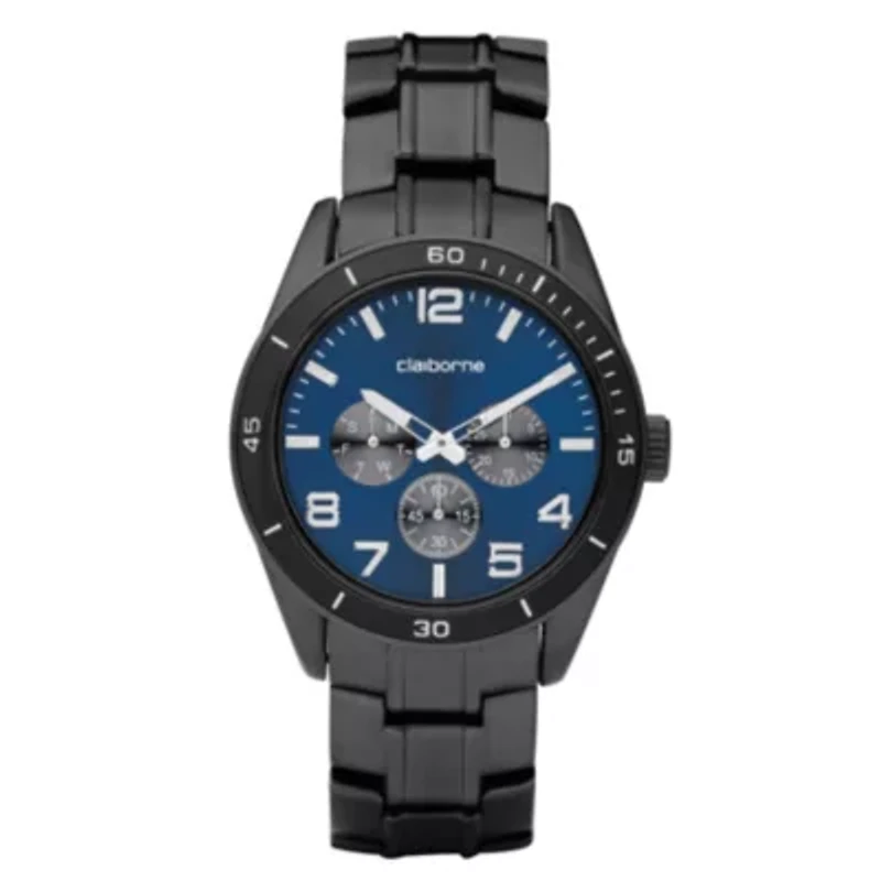 Claiborne Mens Black & Blue Multi-Function Watch