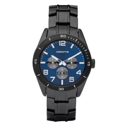 Claiborne Mens Black & Blue Multi-Function Watch