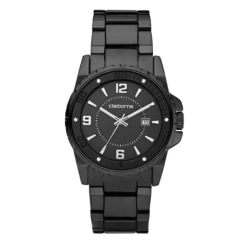Claiborne Mens Black Ionic Plating Watch