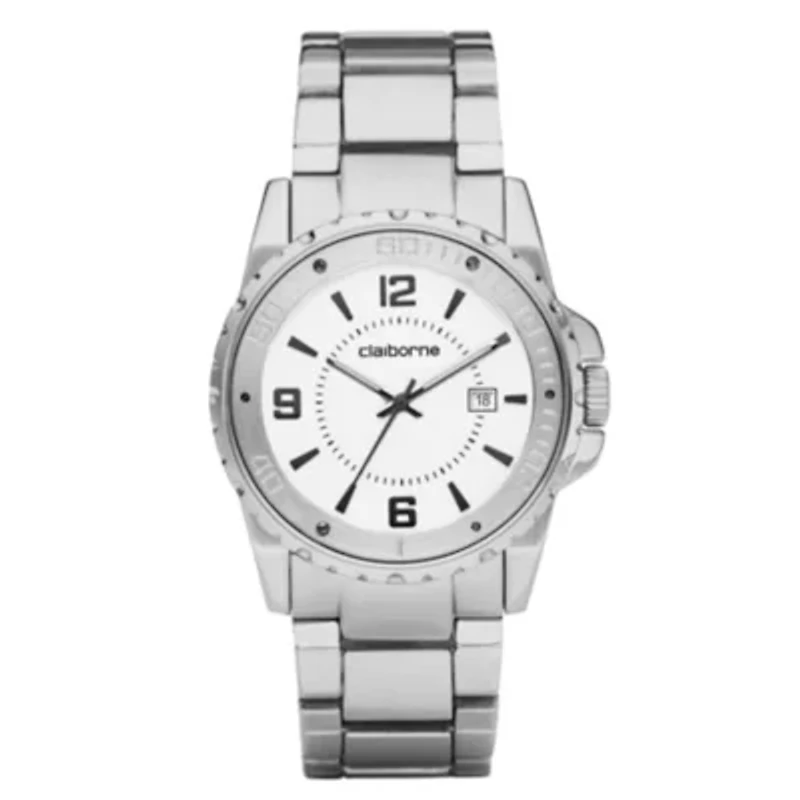 Claiborne Mens Silver-Tone Easy Reader Watch
