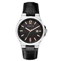 Claiborne Mens Black Leather Strap Watch