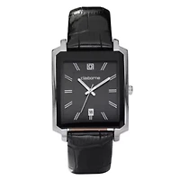 Claiborne Mens Black Leather Strap Rectangle Watch