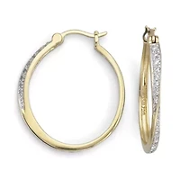 18K/Silver Cubic Zirconia Twist Hoop Earrings