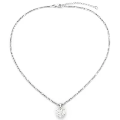 Crystal Heart Pendant Necklace with Double Chain