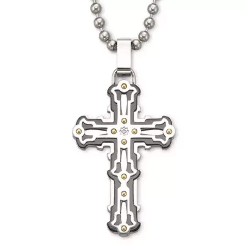 Mens Stainless Steel Cross Pendant Necklace