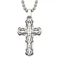 Mens Stainless Steel Cross Pendant Necklace