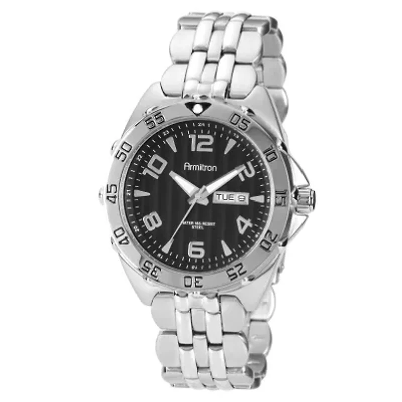 Armitron® Mens Black Dial Stainless Steel Watch