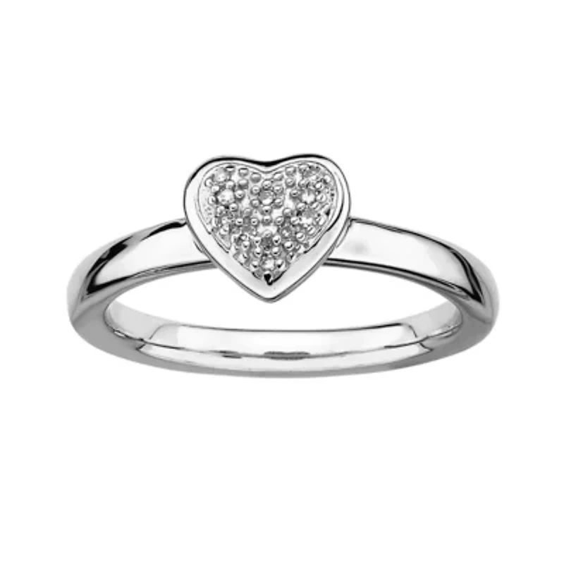 Personally Stackable Diamond-Accent Silver Heart Ring