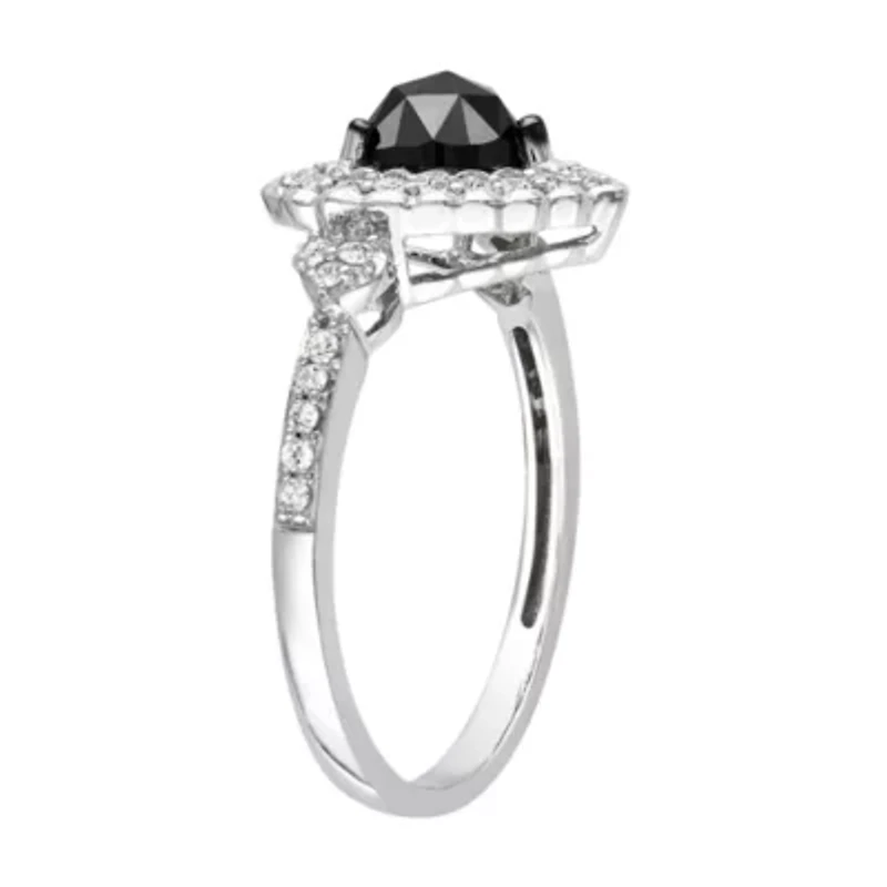 Midnight Black Diamond 1 CT.T.W. Color-Enhanced & Natural Heart Ring 10K White Gold
