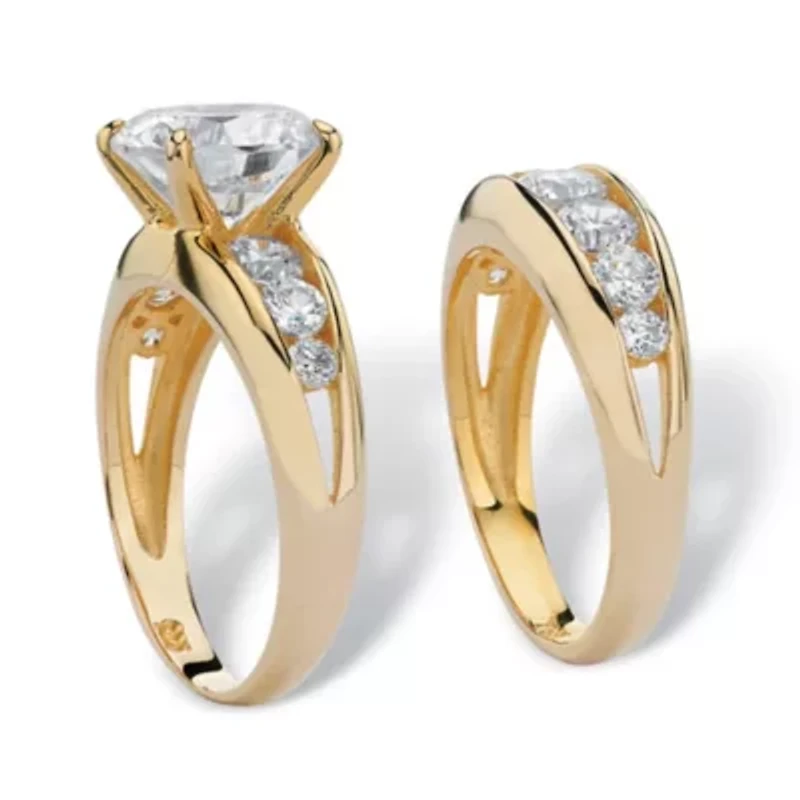 DiamonArt® Womens White Cubic Zirconia 14K Gold Over Silver Bridal Set