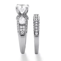 DiamonArt® Womens 3 1/2 CT. T.W White Cubic Zirconia Platinum Over Silver Bridal Set