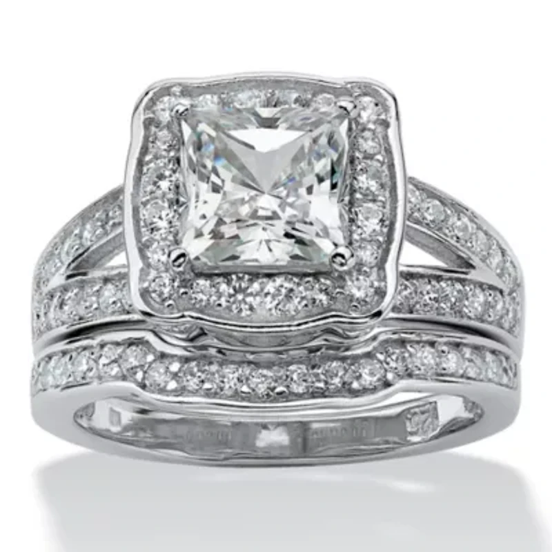Womens 2 1/2 CT. T.W. Cubic Zirconia Platinum Over Silver Bridal Set