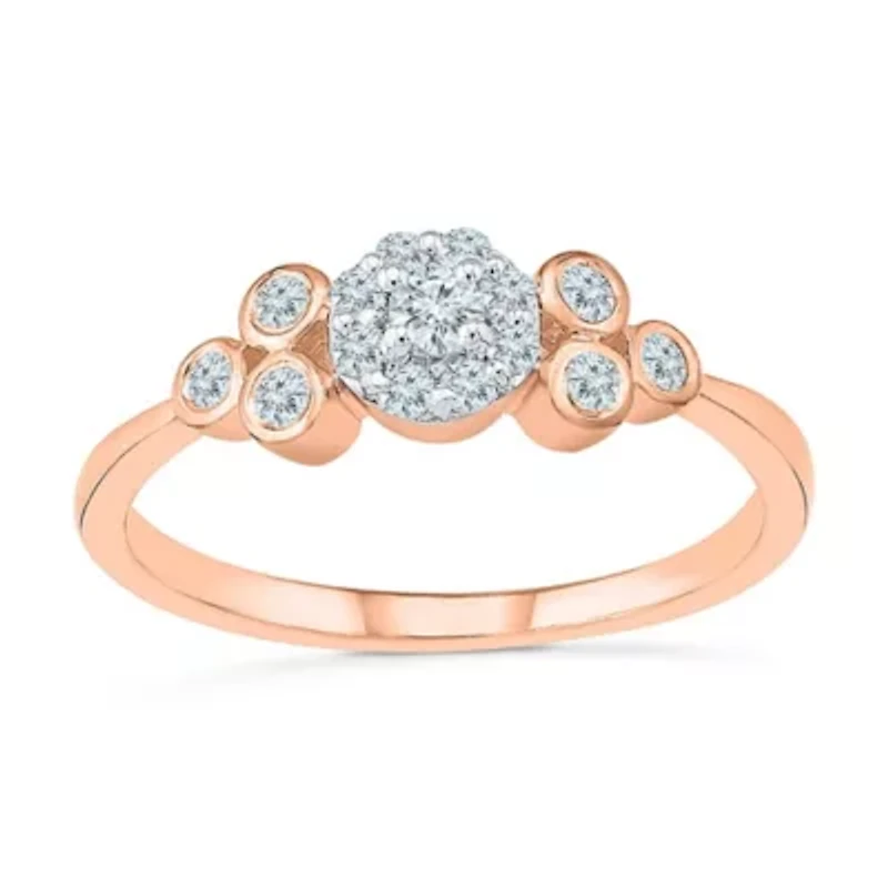 Promise My Love Womens 1/4 CT. T.W. Natural White Diamond 10K Rose Gold Round Halo Ring