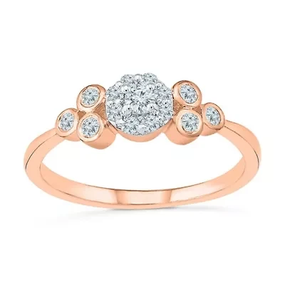 Promise My Love Womens 1/4 CT. T.W. Natural White Diamond 10K Rose Gold Round Halo Ring
