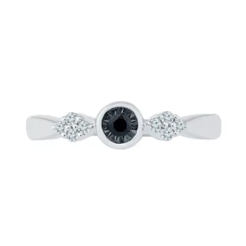 Promise My Love Womens 1/8 CT. T.W. Natural Black Diamond Sterling Silver Round Ring