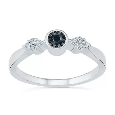 Promise My Love Womens 1/8 CT. T.W. Natural Black Diamond Sterling Silver Round Ring