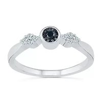 Promise My Love Womens 1/8 CT. T.W. Natural Black Diamond Sterling Silver Round Ring