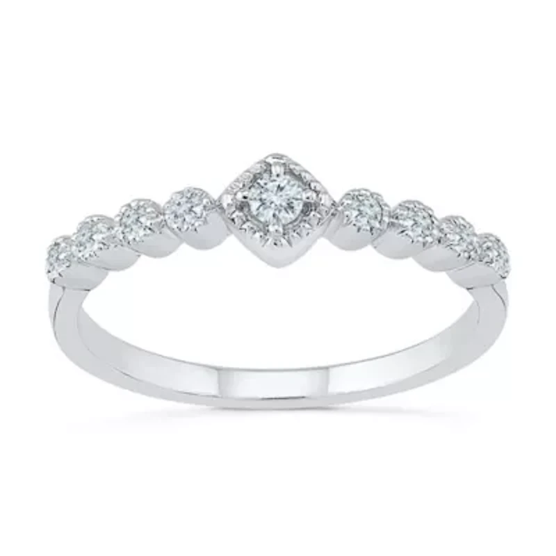 Promise My Love Womens 1/ CT. T.W. Natural White Diamond Sterling Silver Round Side Stone Ring